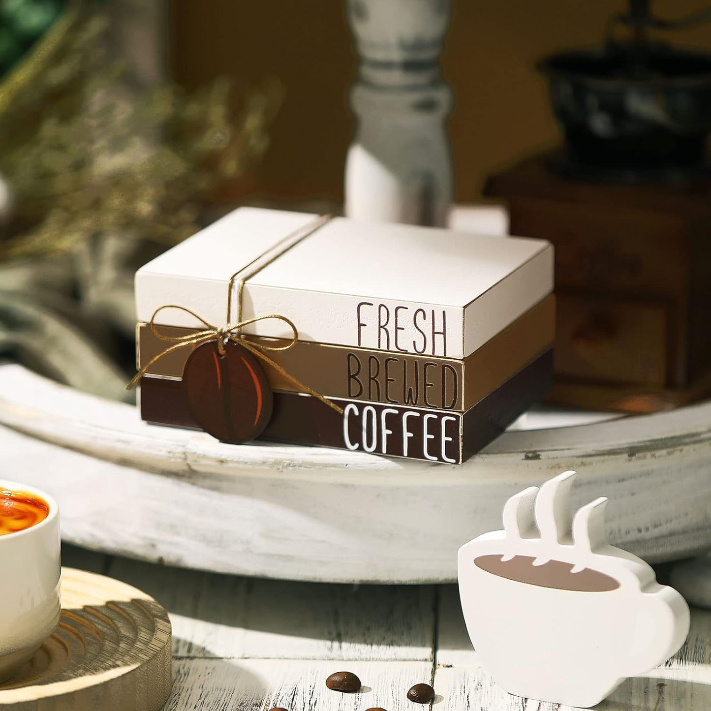 Coffee Bar Decor Accessories Coffee Signs Mini Wooden Book Stacks Cafe / Coffee Style / Set of 4