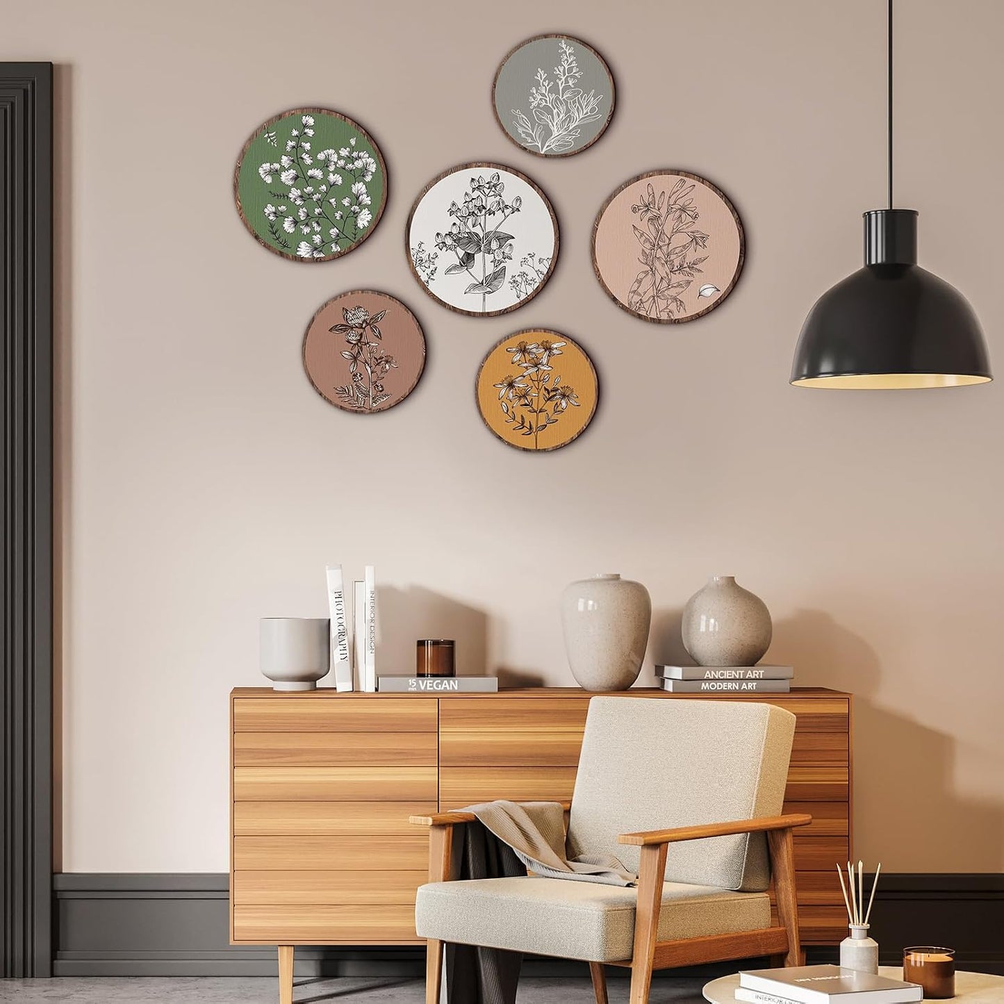 Boho Plant Wall Art Decor Wooden Boho Farmhouse Rustic Bohemian / Retro / 8 Inch, 10 Inch / Set of 6