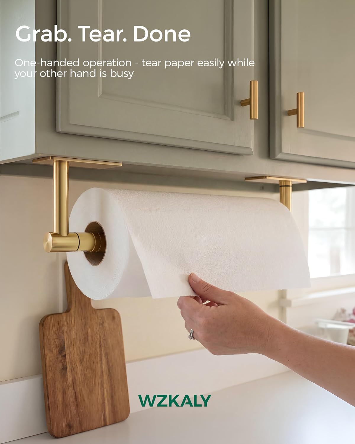 Gold Paper Towel Holder Under Cabinet with Damping Self Adhesive | 304 Stainless Steel Post Pivoting Design Wall
