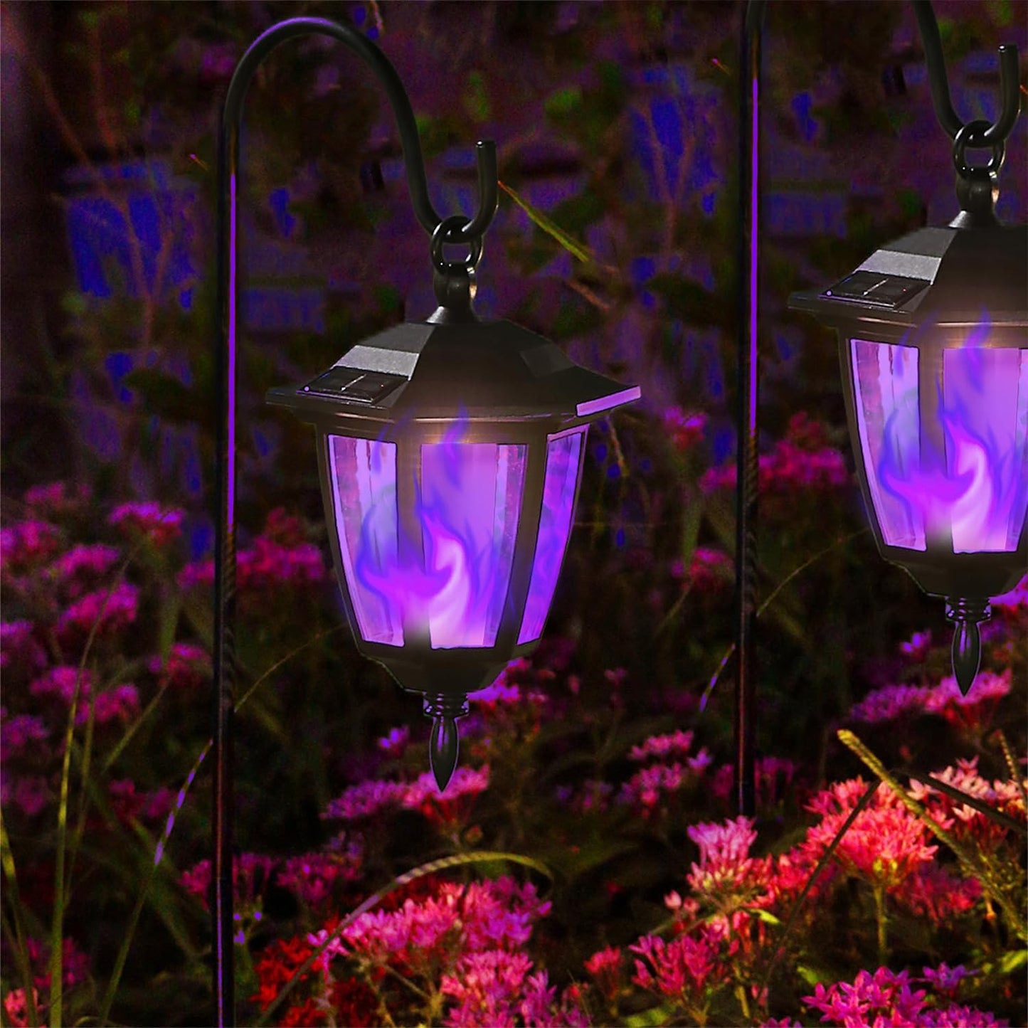 Dynaming 2 Pack Solar Halloween Flame Hanging Lights Outdoor, Flickering Flame LED Garden Lanterns with 2x38 Inch