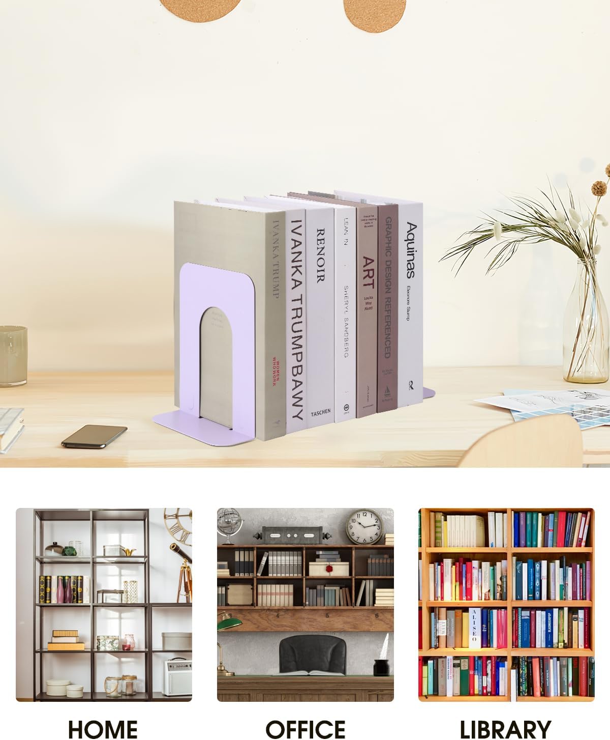 Metal Book Ends / Light Purple / Set of 2