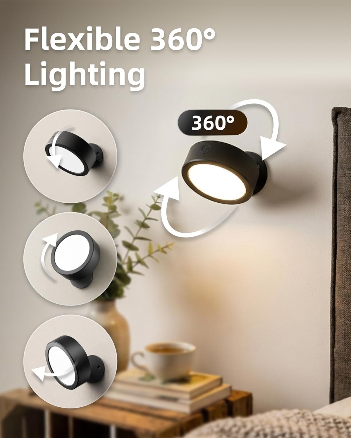 EZVALO LED Wall Mounted Light, 3000mAh Rechargeable Cordless Wall Sconce, Dimmable with Remote & Touch Control, 3 Color
