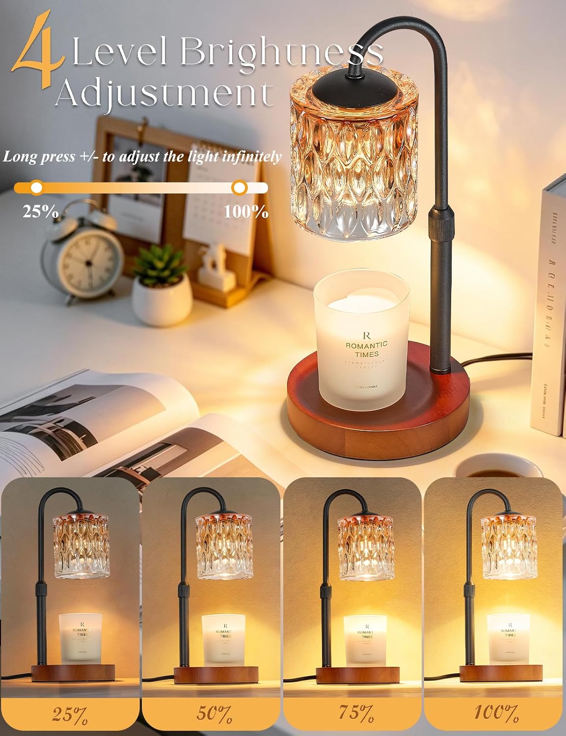 Dimmable Candle Warmer Lamp with Timer, Height Adjustable Electric Candle Wax Warmer, Birthday Gifts for Women Mom