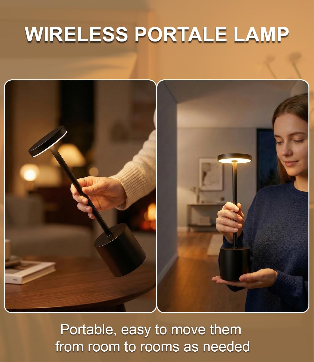 Cordless Table Lamp Set of 2, Rechargeable 5000mAh Battery Operated Outdoor Table Lamps, Portable LED Desk Lamp, 3