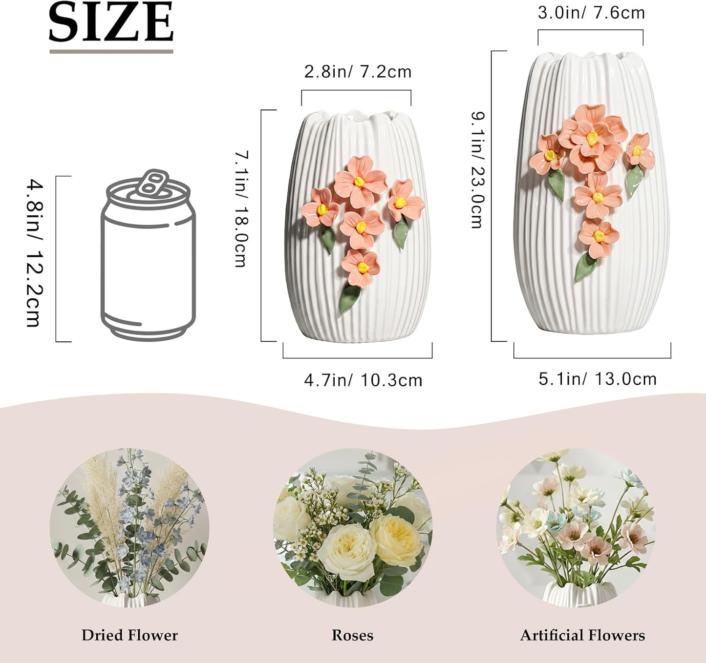 Modern Boho Ceramic Vases Home Decor / White and Orange / 9 Inch