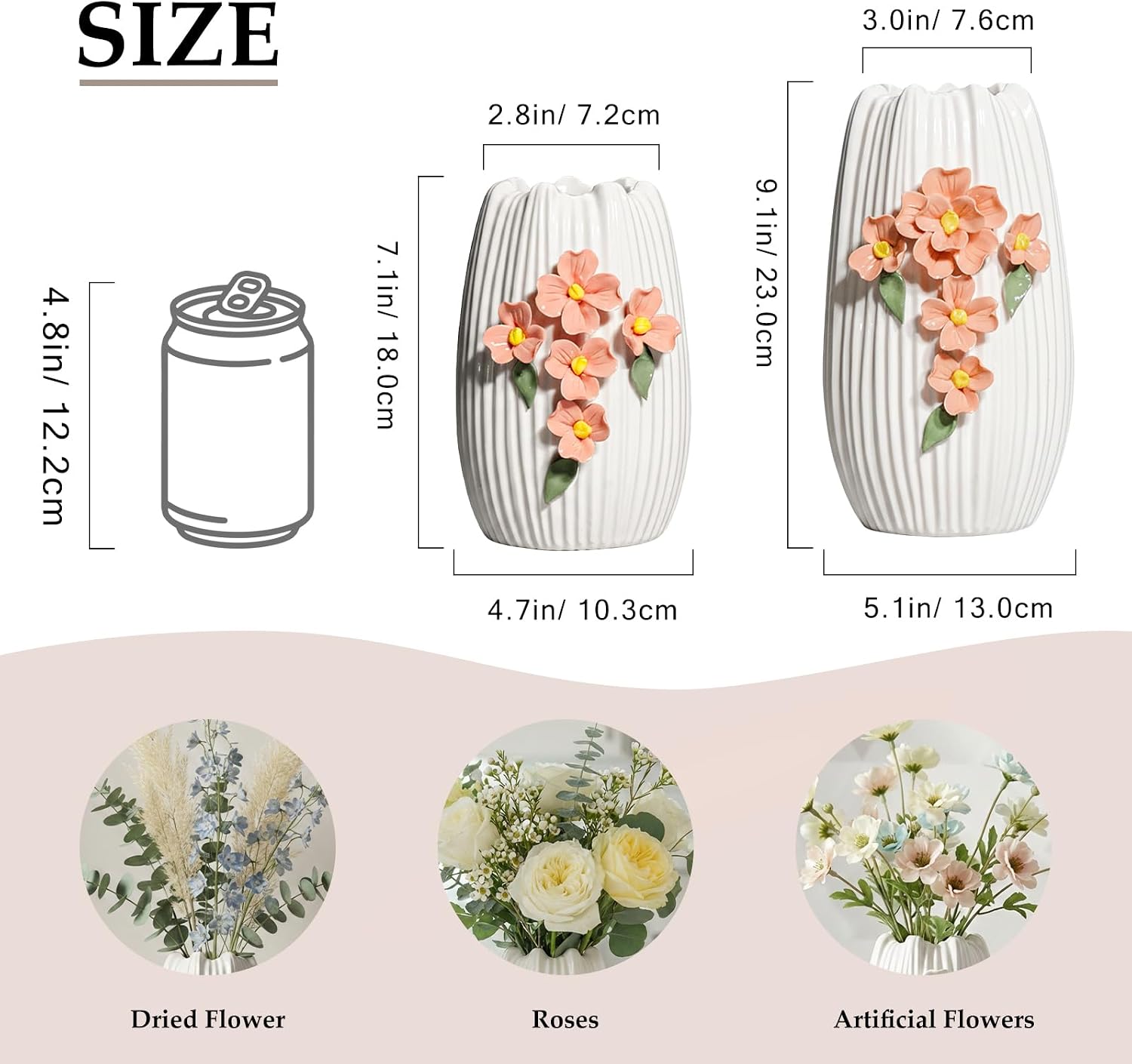 Modern Boho Ceramic Vases Home Decor / White and Orange / 9 Inch