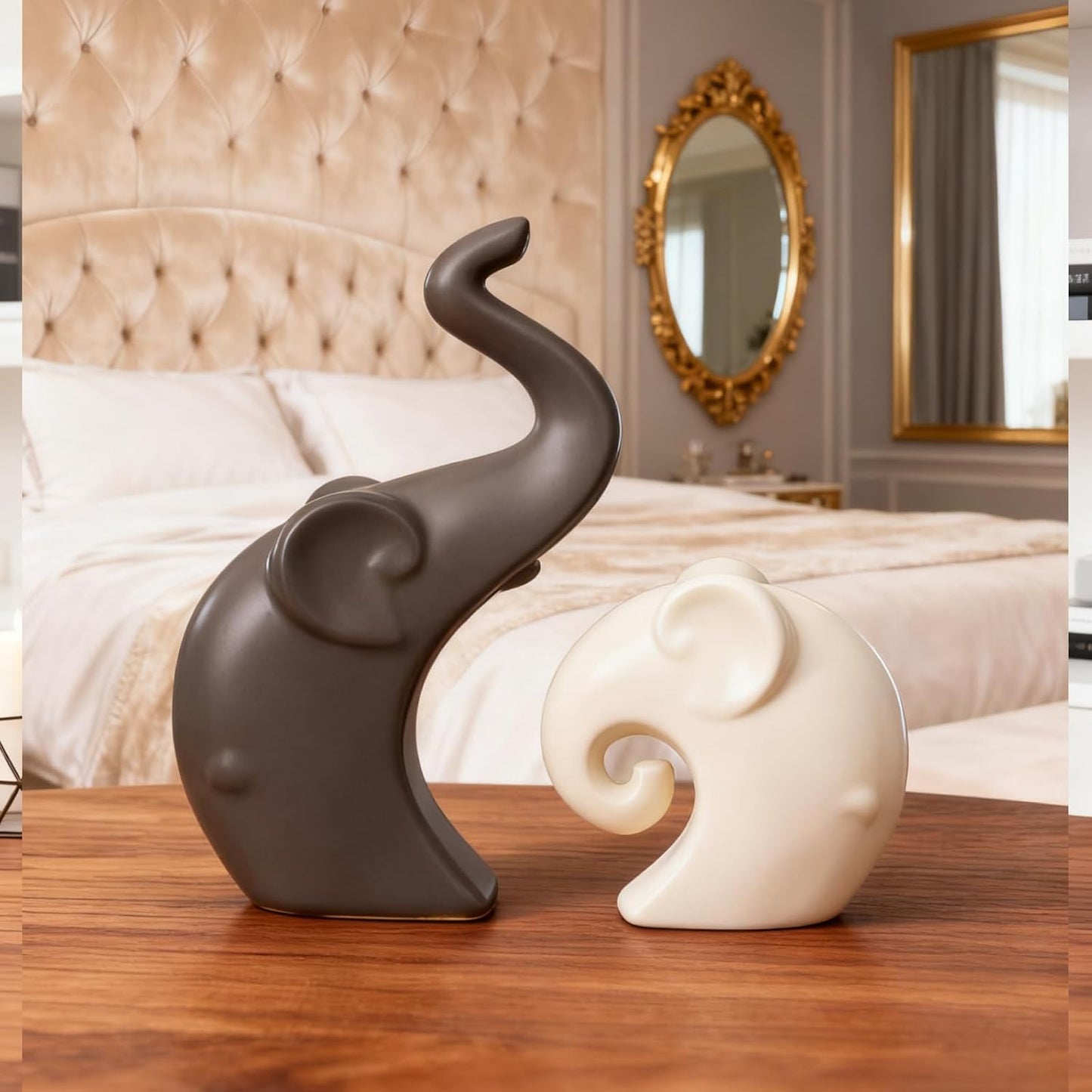 Ceramic Elephant Couple Statues