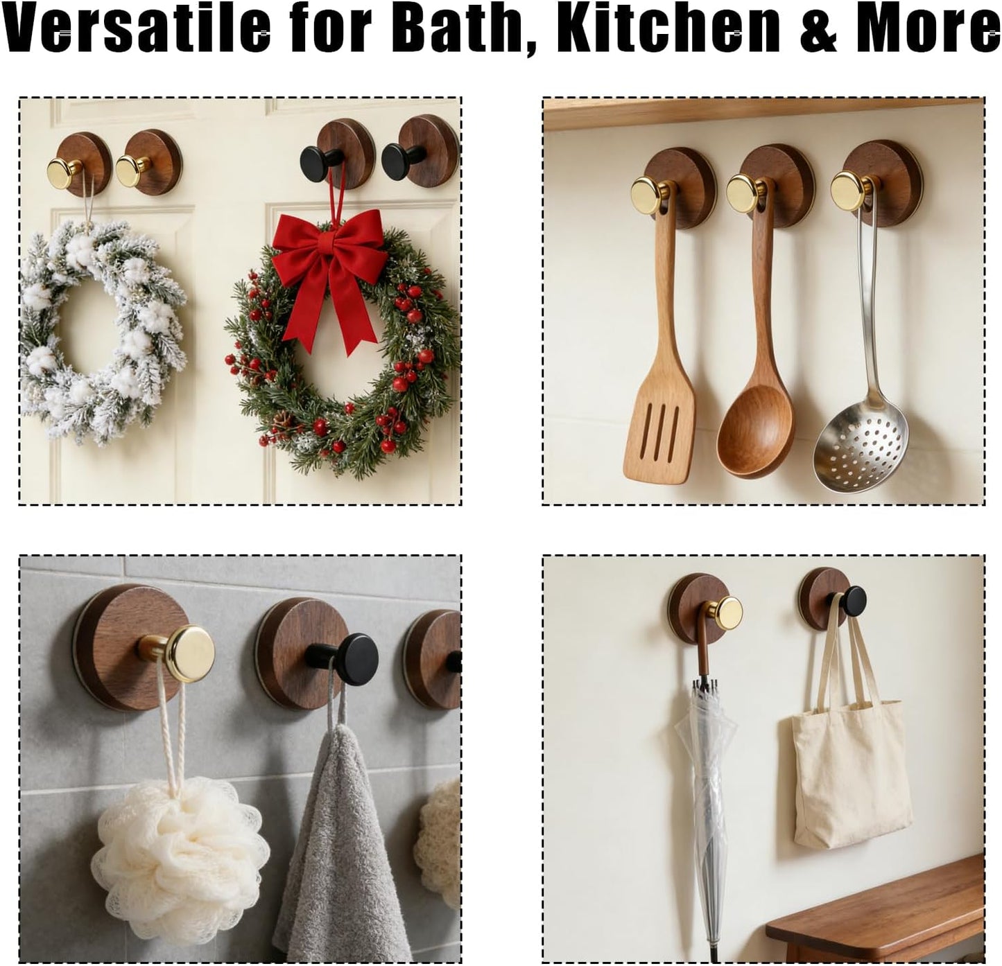 Suction Cup Hooks / Walnut Wood