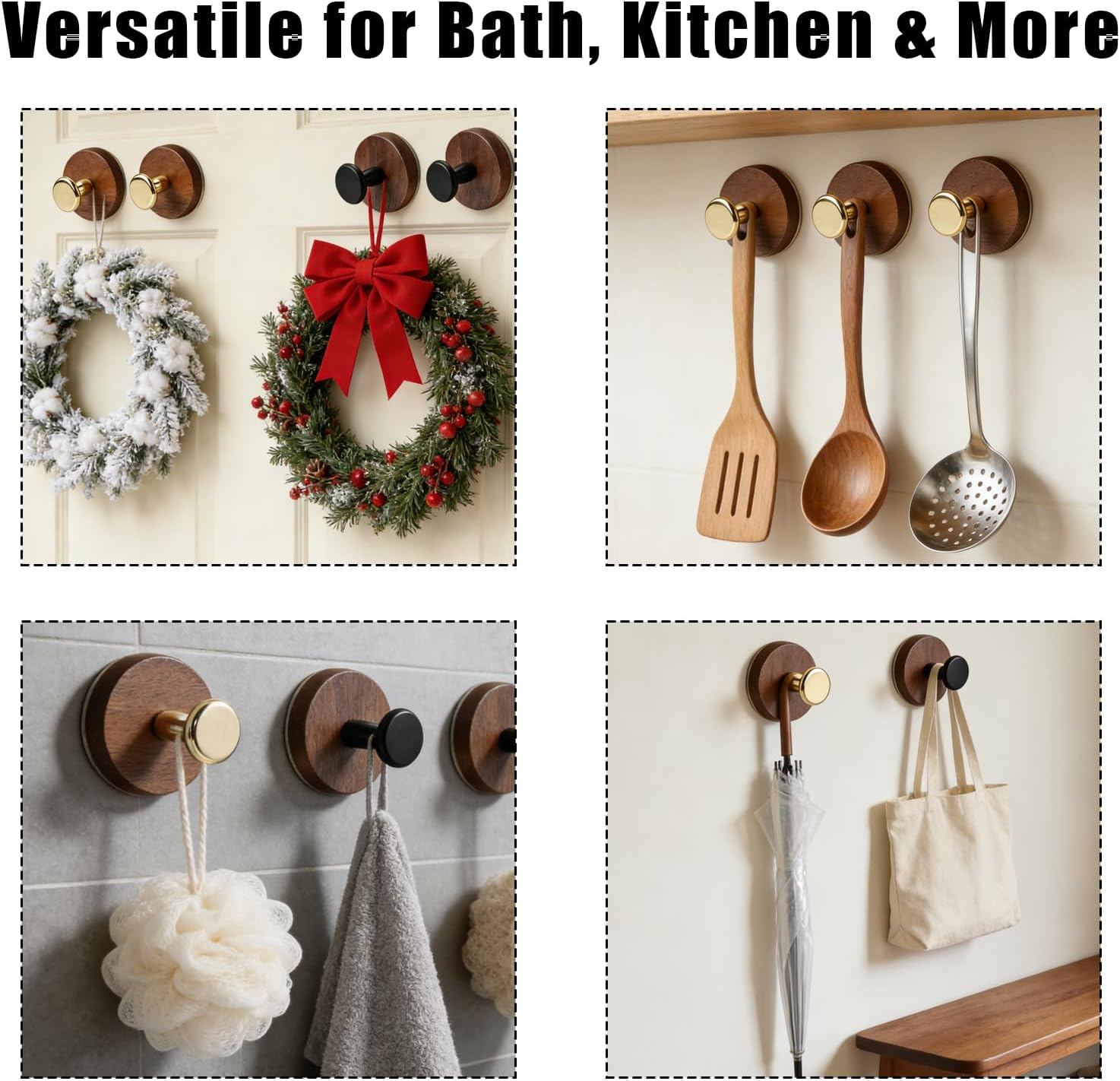 Suction Cup Hooks / Walnut Wood