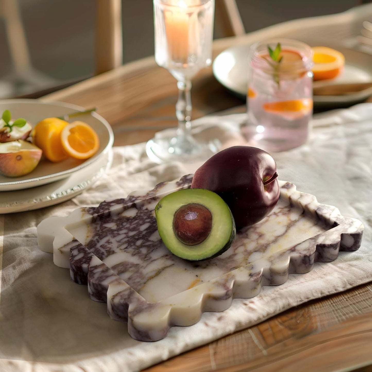 Genuine Scalloped Marble Tray / Calacatta Viola / Natural