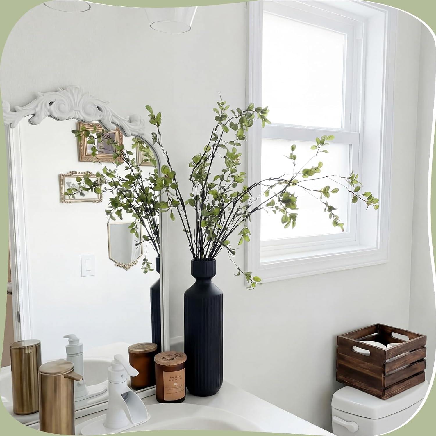 Artificial Ficus Branches 40'' Long Spring Faux Eucalyptus Stems / Classic Style / Green / Set of 6