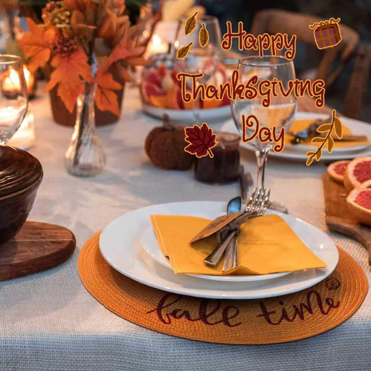 FunWheat Round Placemats Set of 6 Table Mats for Thanksgiving Tables Washable Non-Slip Place mats 15 Inch for