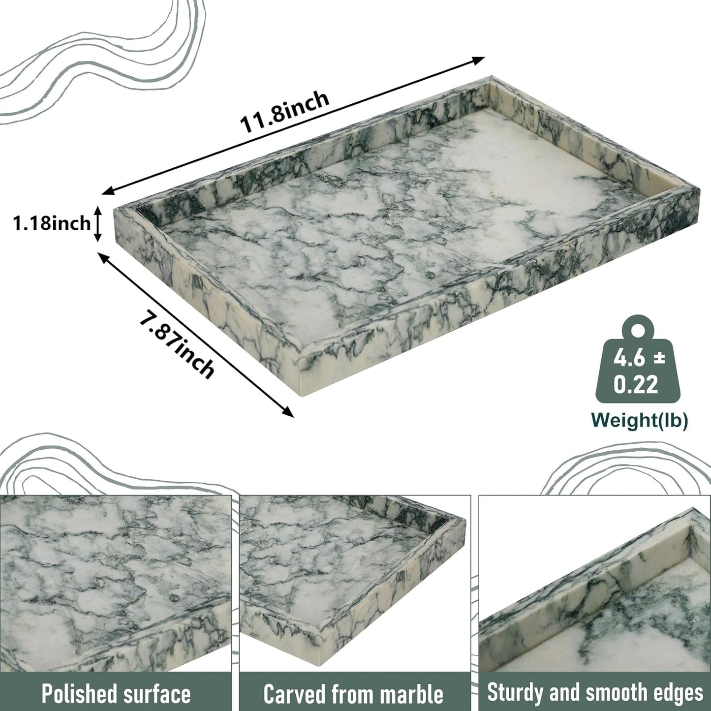 Marble Tray / Stone Trays / Cyan-green / 12 x 8