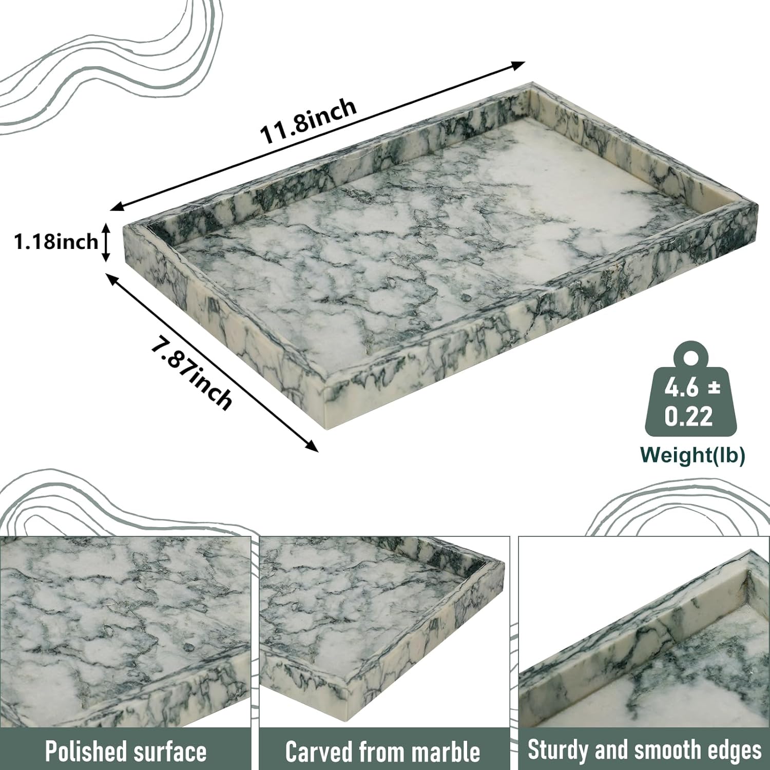 Marble Tray / Stone Trays / Cyan-green / 12 x 8