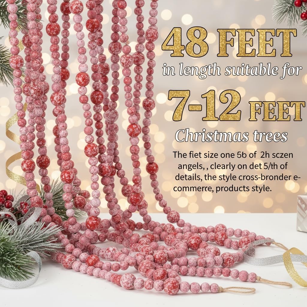 Christmas Wood Bead Garland / Vintage Red Beads