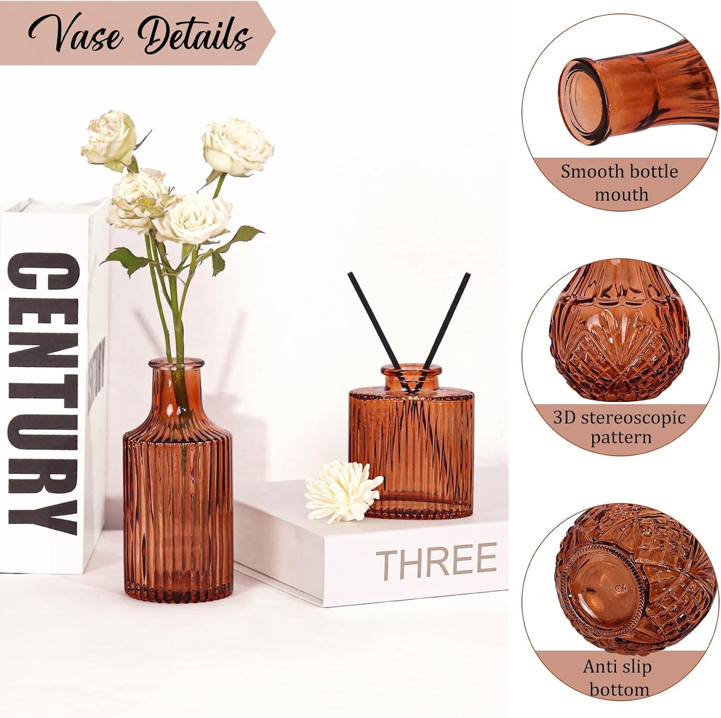 Bud Vases Set Small Vintage Glass Bottles Bud Vases in Bulk Multiple Shape / Dark Amber / Set of 36