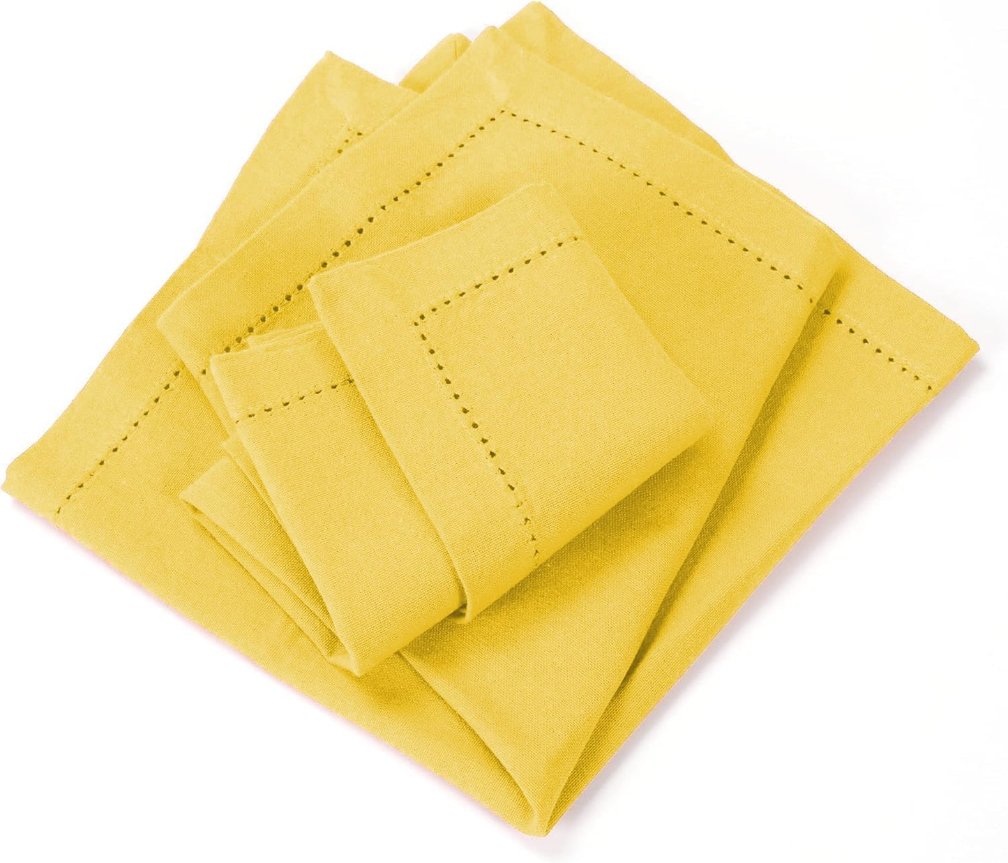 Bedding Craft Cotton Dinner Napkins Set of 12 – 18x18 Sand Yellow with Hemstitched Mitered Corners – Machine Washable