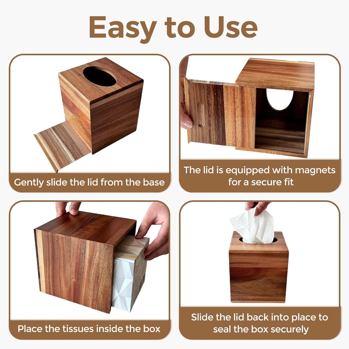 Acacia Wood Tissue Box Cover / Natural Acacia