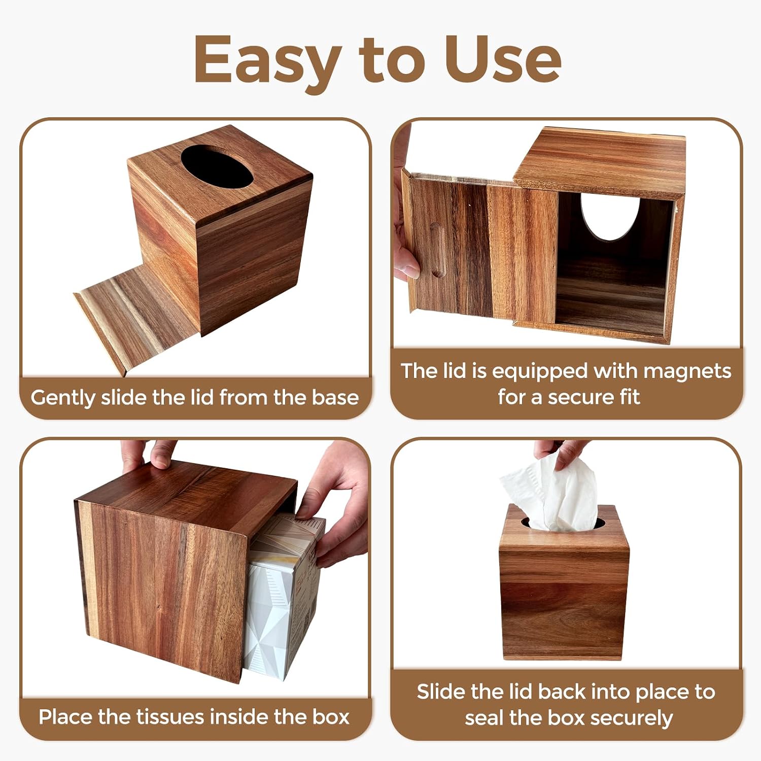 Acacia Wood Tissue Box Cover / Natural Acacia