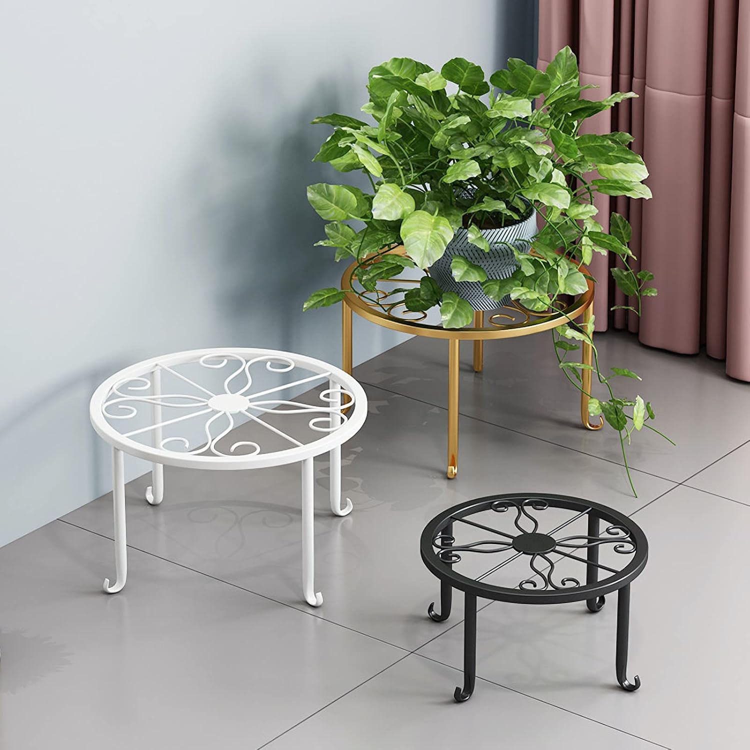 Tosnail 4-Pack 9" Metal Plant Stands for Indoor and Outdoor, Planters, Flower Pots Holder, Beverage Dispenser, Pumpkin