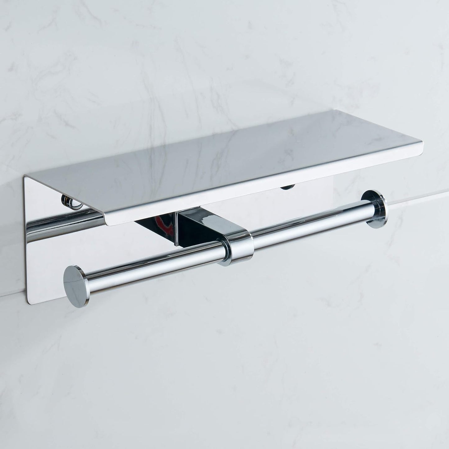 BGL Toilet Paper Holder - Stainless Steel Toilet Paper Roll Holder with Shelf Wall Mounted for Bathroom (Silver, Double