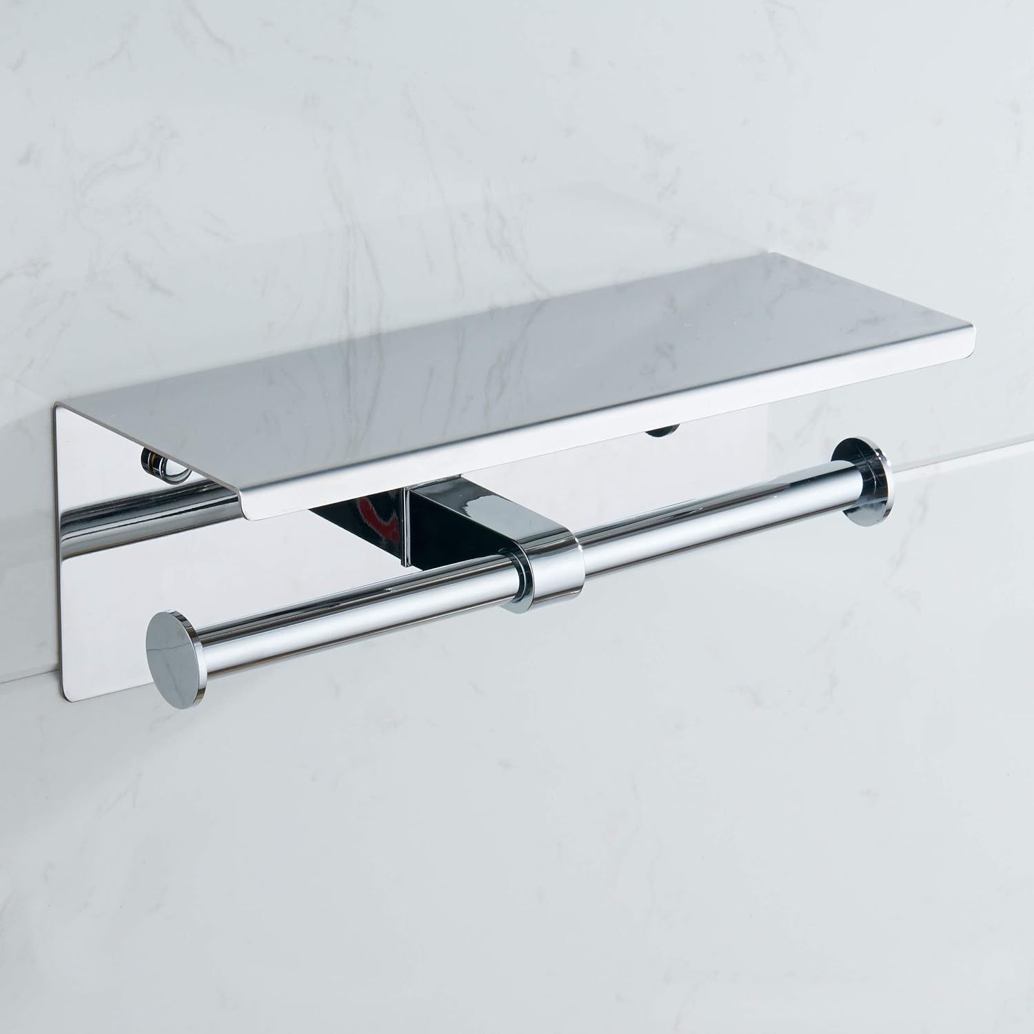 BGL Toilet Paper Holder - Stainless Steel Toilet Paper Roll Holder with Shelf Wall Mounted for Bathroom (Silver, Double