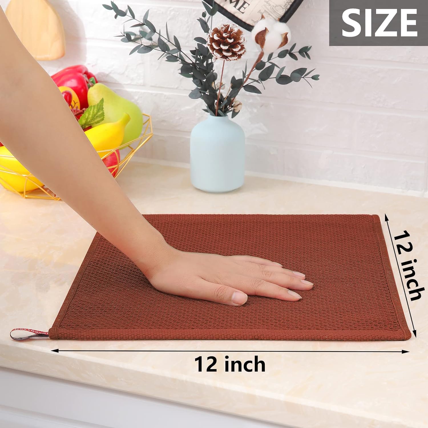 Homaxy 100% Cotton Waffle Weave Kitchen Dish Cloths 8-Pack, Rust | 12 x 12 Inches, Ultra Soft Absorbent Dish Towels