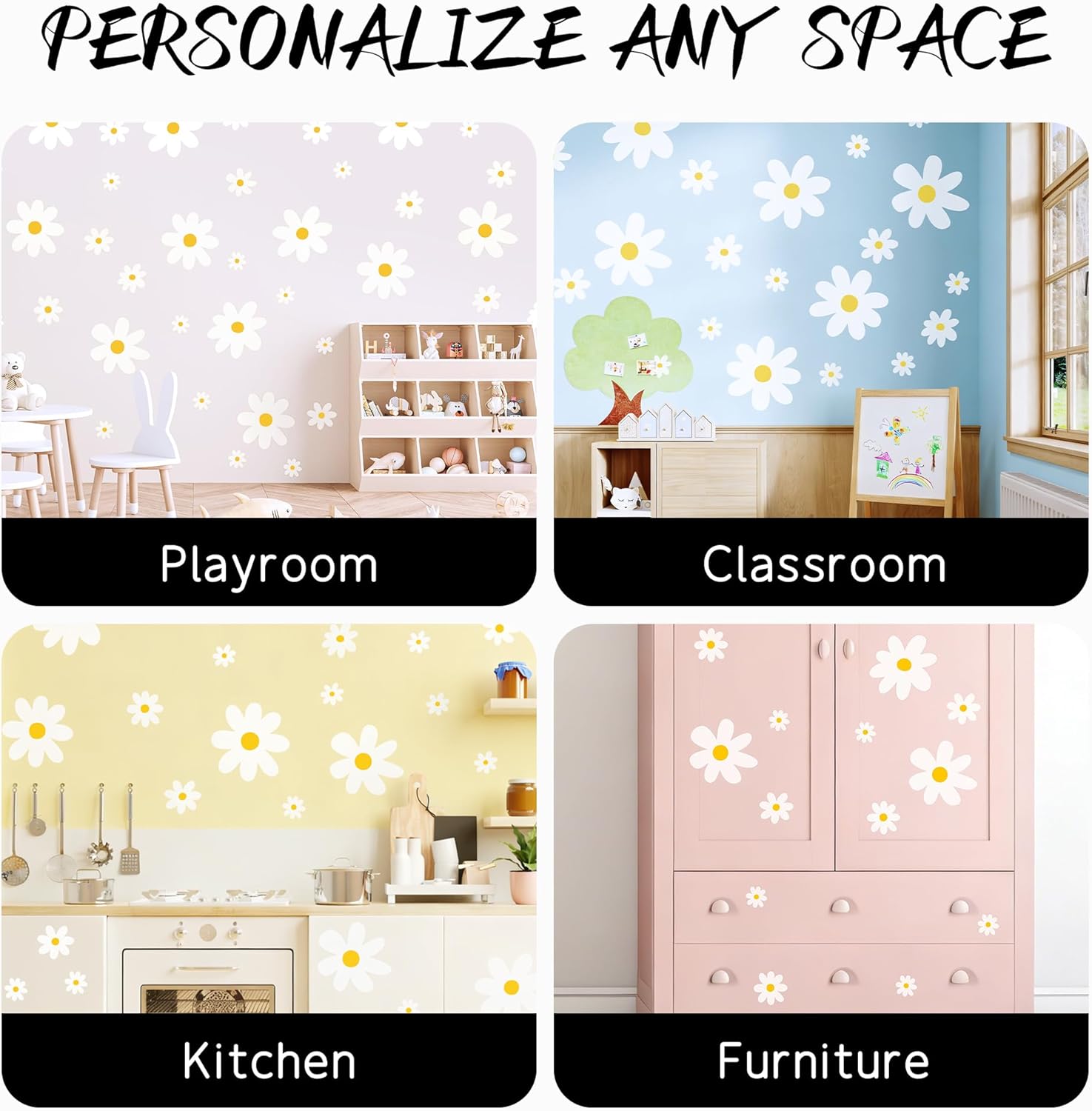 Large Daisy Wall Decals / White / Set of 42
