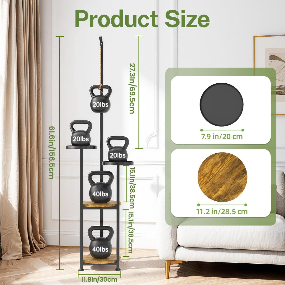 iDavosic.ly Hanging Plant Stand Indoor, 4 Tier, 62 In Tall, Black & Brown | Vertical Corner Metal Flower Shelf with