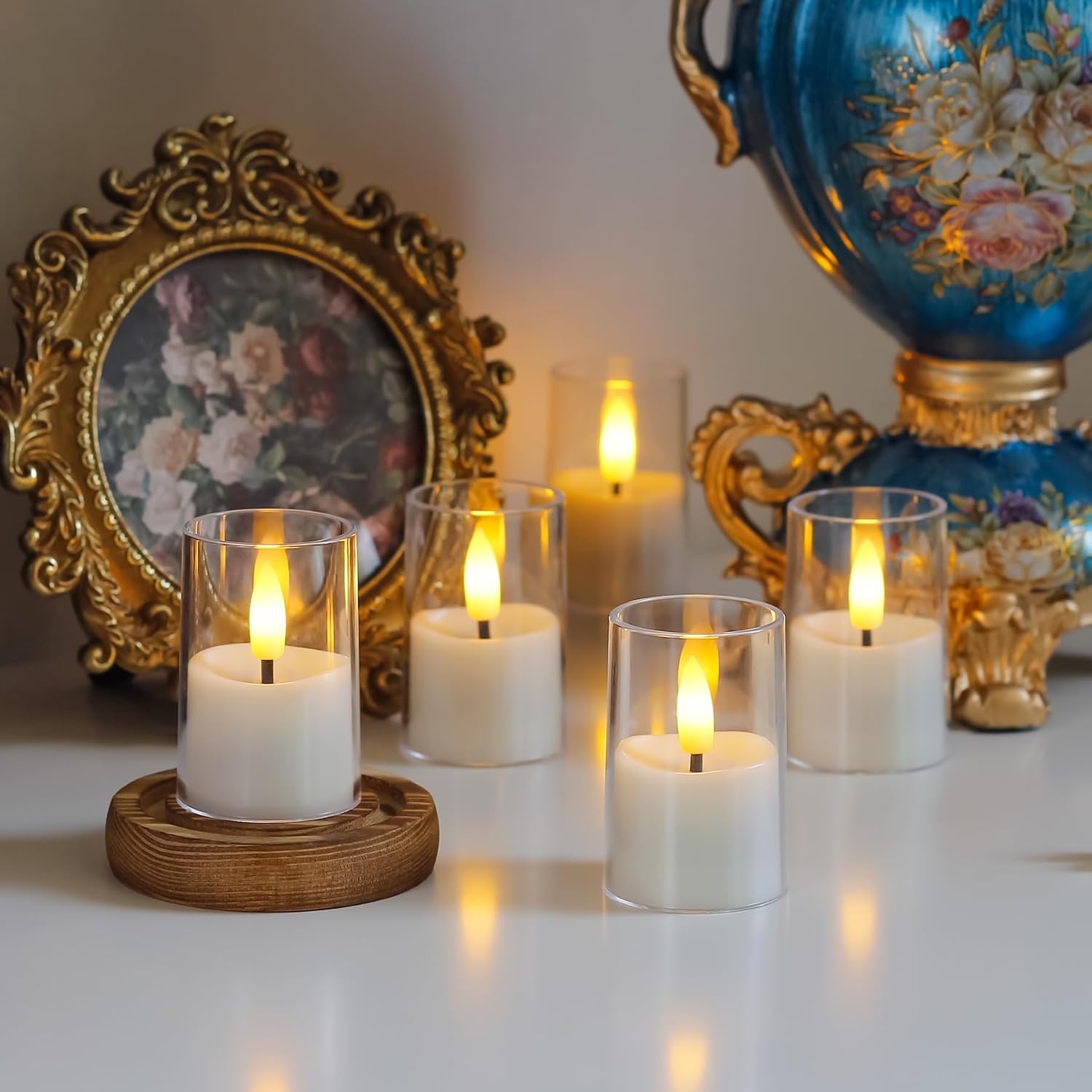 Rechargeable Acrylic Flameless Votive Candles with Timer & Remote Control, 1.7" x2.5" Flickering LED Warm Glow Tealight