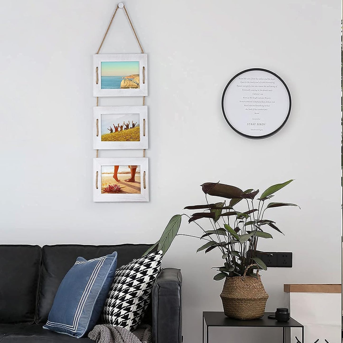 DLQuarts 5x7 Hanging Picture Frames Collage Wall Decor, 3-Opening Photo Frame 5x7 Without Mat & 3.5x5 with Mat, Rustic