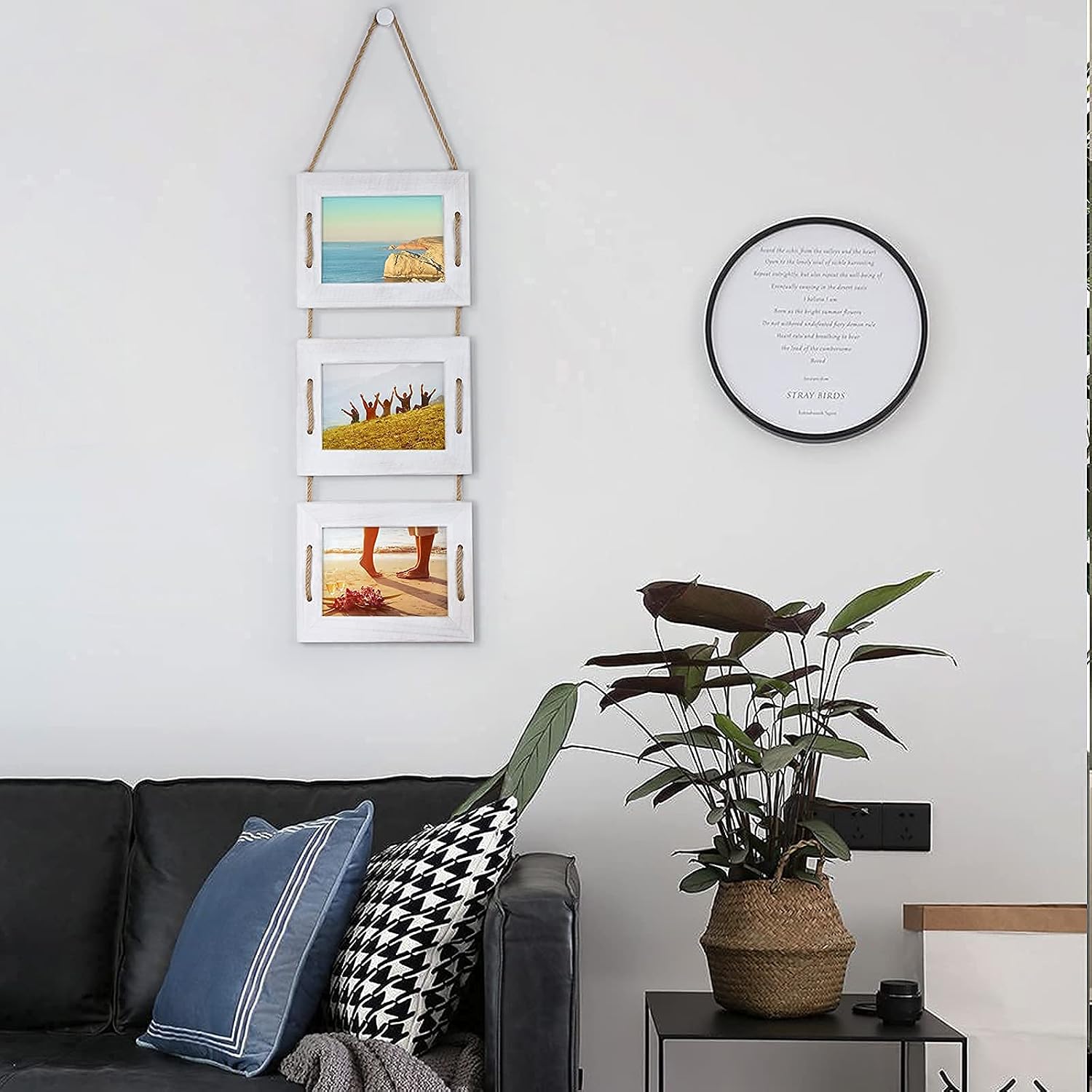 DLQuarts 5x7 Hanging Picture Frames Collage Wall Decor, 3-Opening Photo Frame 5x7 Without Mat & 3.5x5 with Mat, Rustic
