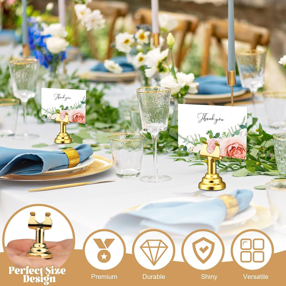 24 Pcs Gold Table Number Holders Metal 1.8 in Place Card Holders | Harp Clip Place Cards Stands for Wedding Restaurant