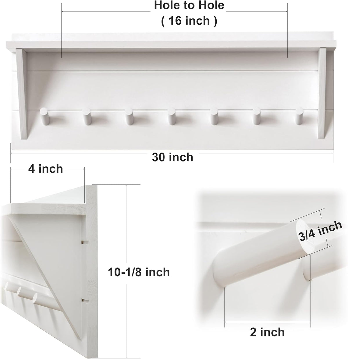 WEBI Coat Rack Wall Mount with Shelf,30" Long Entryway Wall Shelf with Hooks Underneath,7 Peg Hooks for Hanging