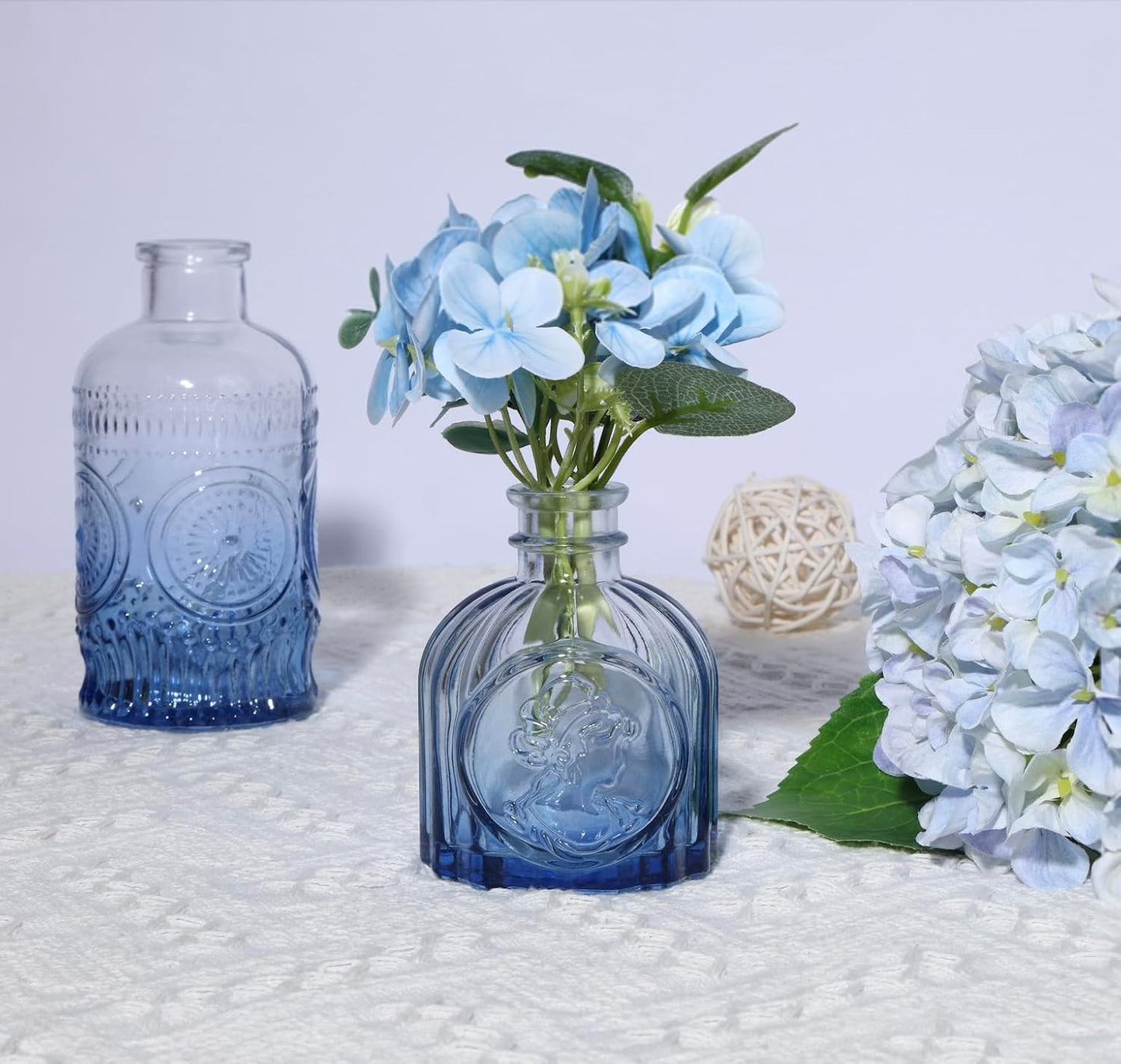 Glass Bud Vase Set / Blue / Set of 5