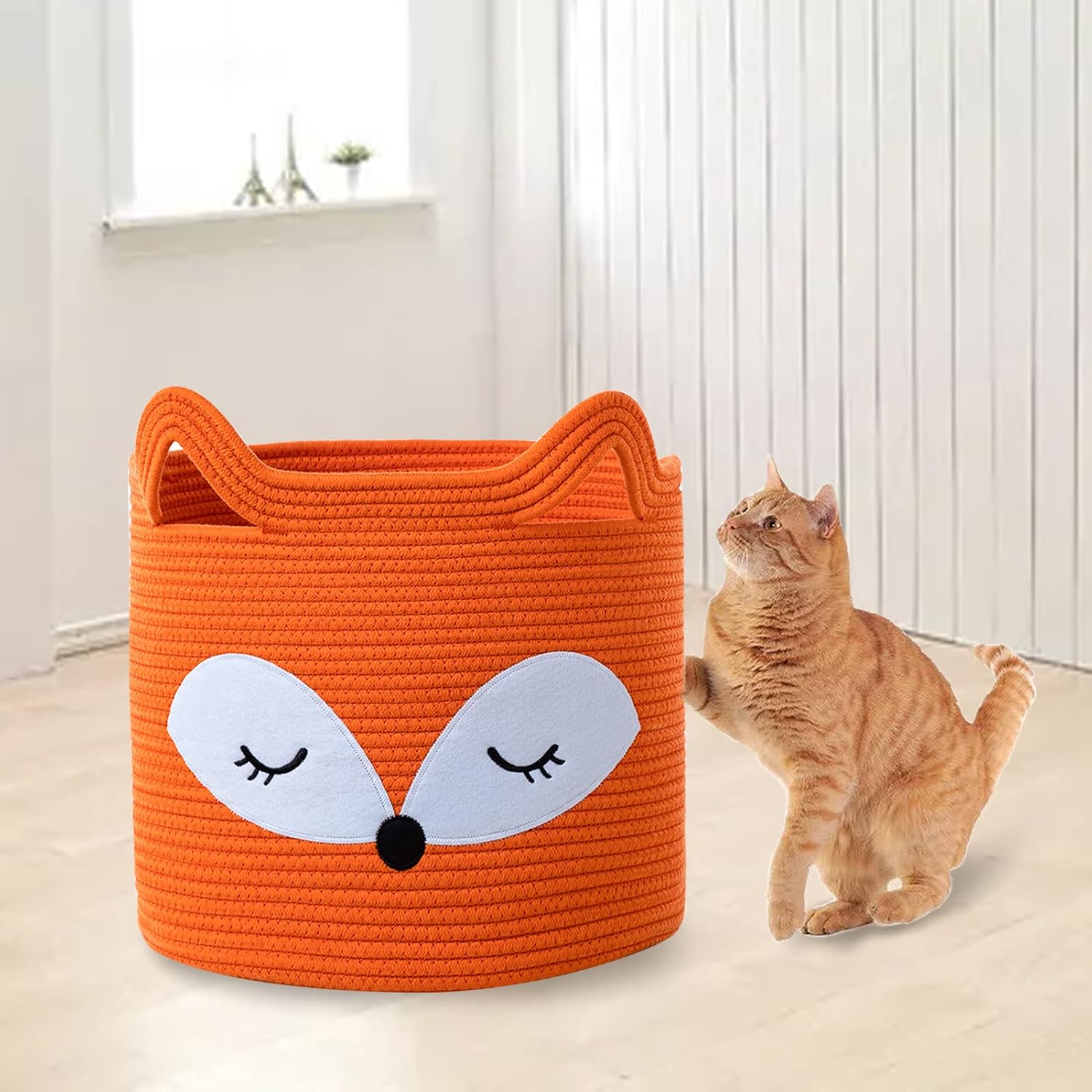 Fox Toy Basket Cotton Rope Animal Baskets Laundry Hamper for Toys / Orange / Orange Fox