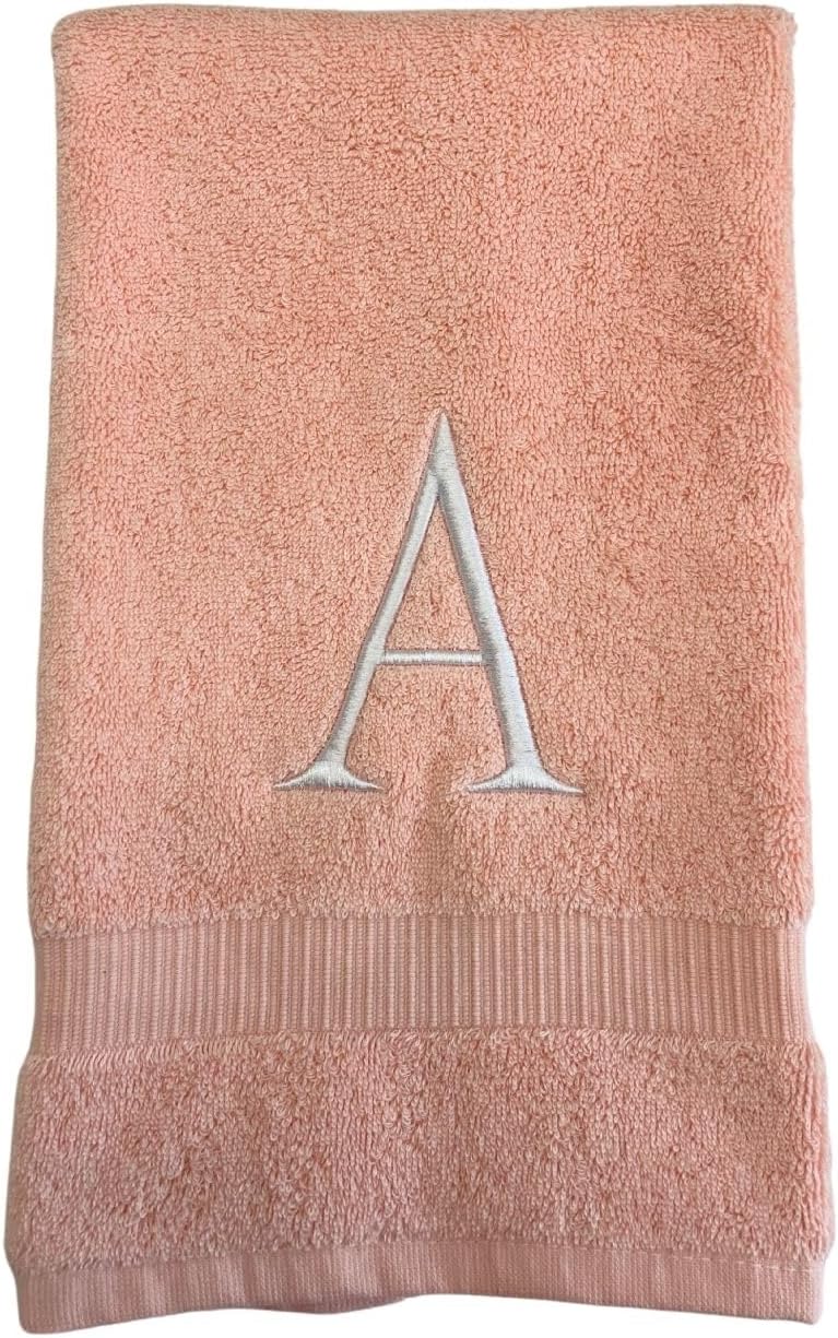 Pink with White Monogrammed Hand Towels for Bathroom - Set of 2 Letter R | Luxury Hotel Quality Initial Towels For