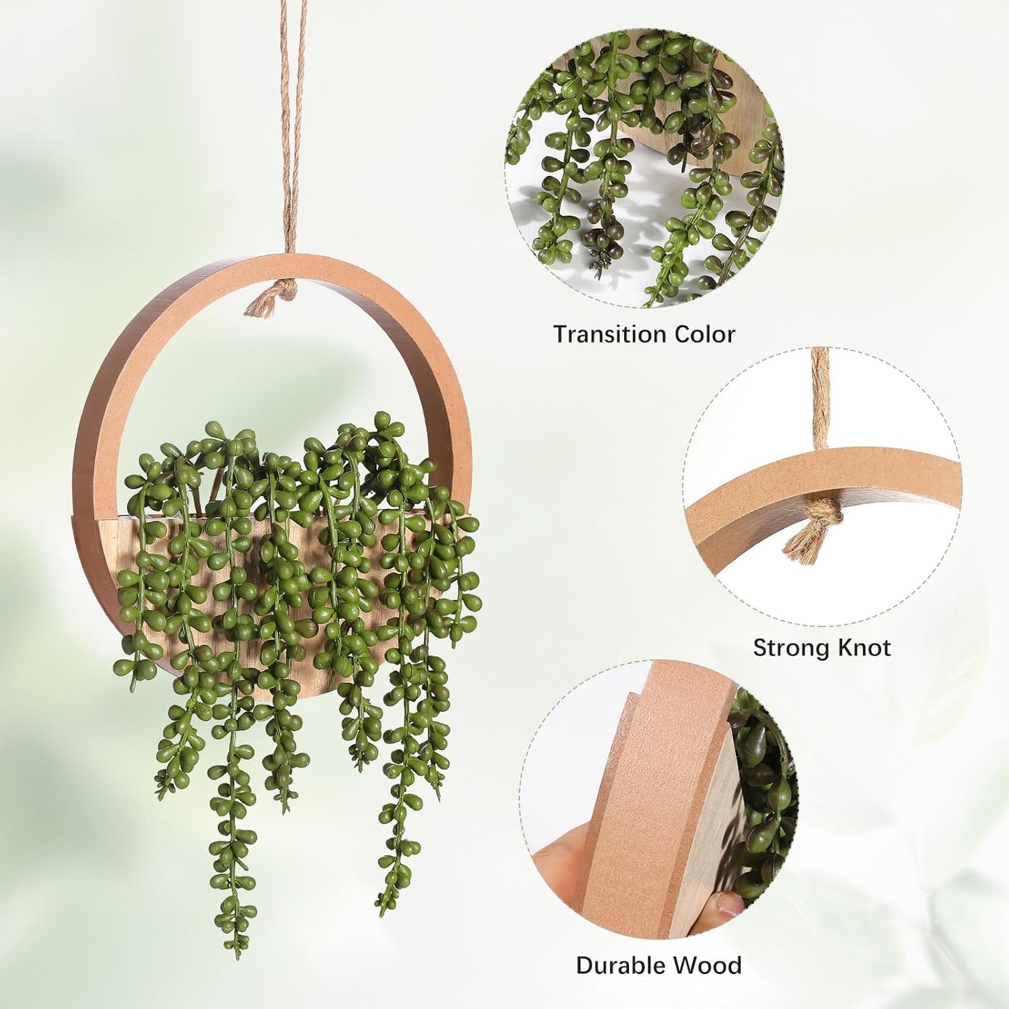 Fake Hanging Plants Artificial Succulents Hanging Planter Artificial String / Wooden / Set of 2