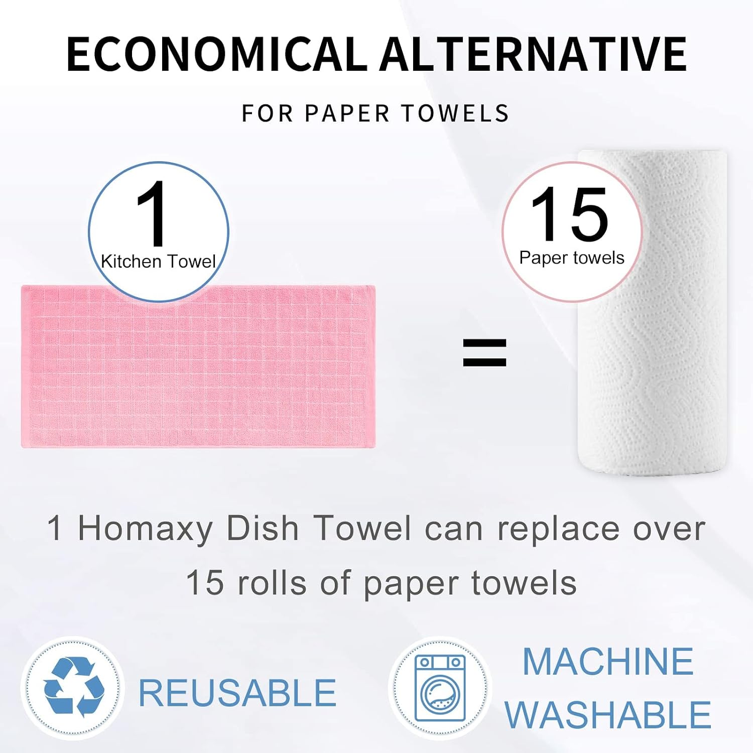 Homaxy Kitchen Towels and Dishcloths Set, Set of 12, Pink | Bulk Cotton Terry Kitchen Towels, Checkered Designed, Soft