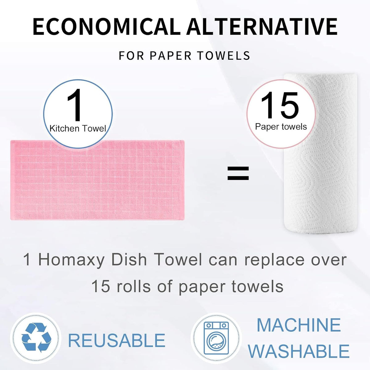 Homaxy 100% Cotton Terry Kitchen Towels, 18 Pack, Pink | Ultra Soft and Absorbent Dish Towels for Kitchen, Suitable for