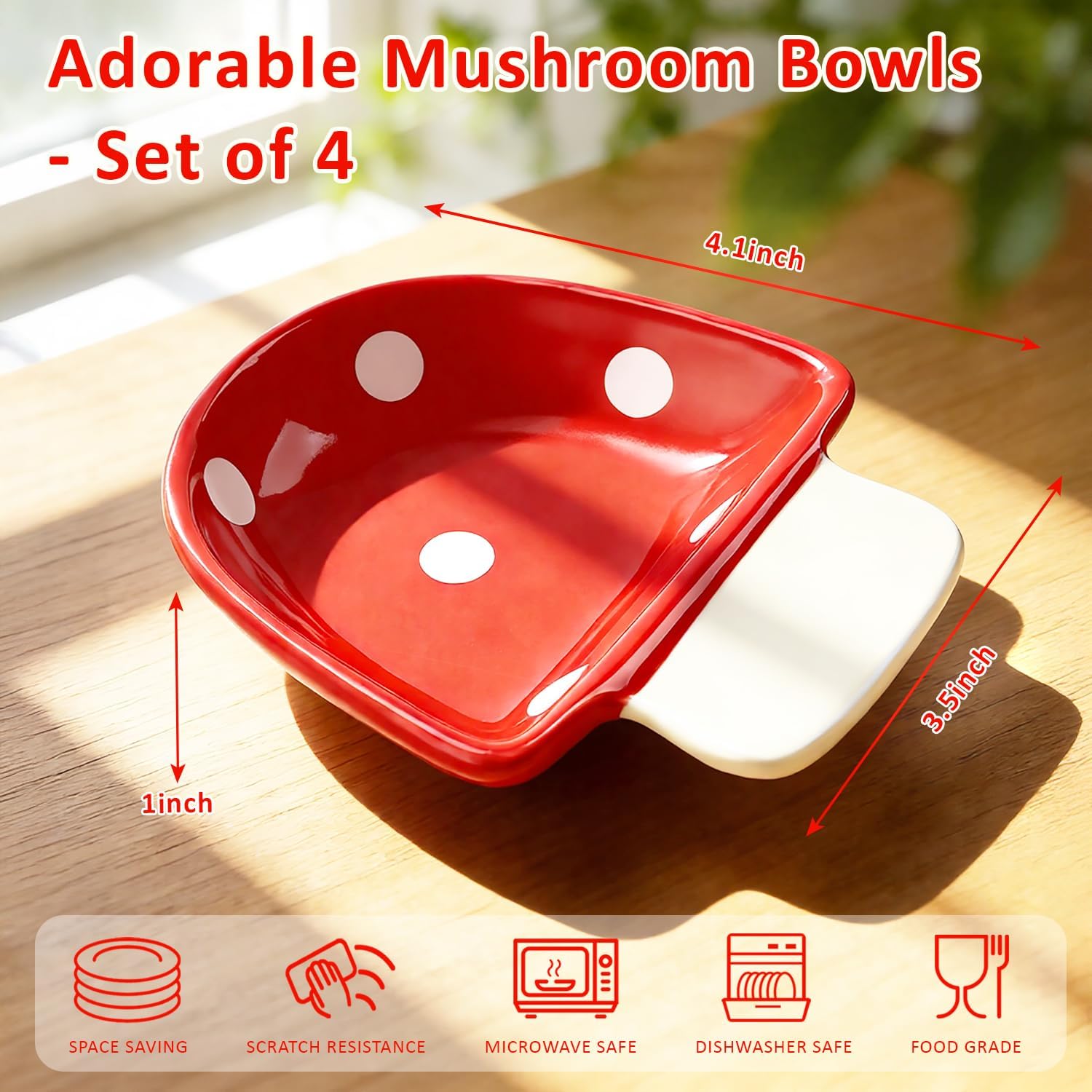 Mushroom Shaped Ceramic Dip Bowls / 4 Inch / Set of 4