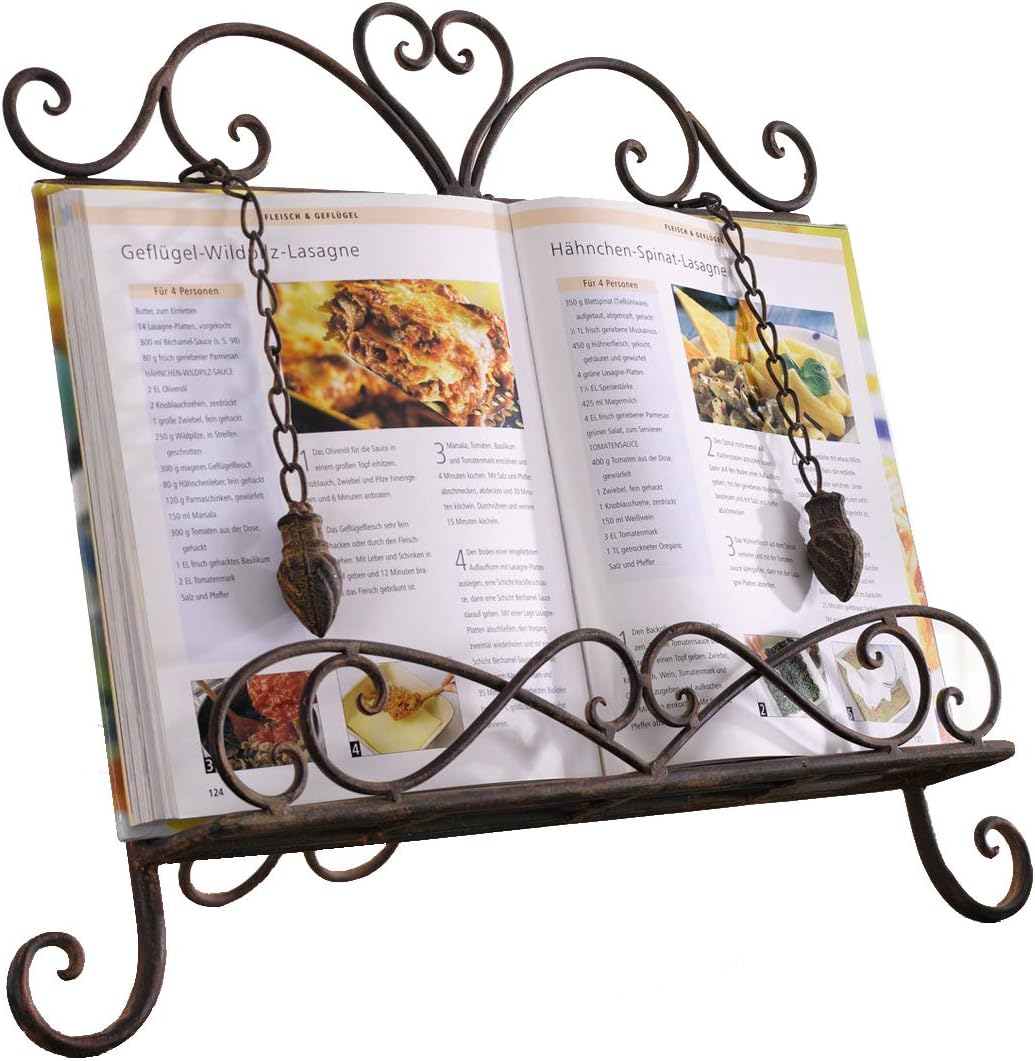 Westcharm Holiday Gift - Antique Metal Kitchen Cookbook Stand, Recipe Book Holder, iPad Holder, Cookery Book Easel with