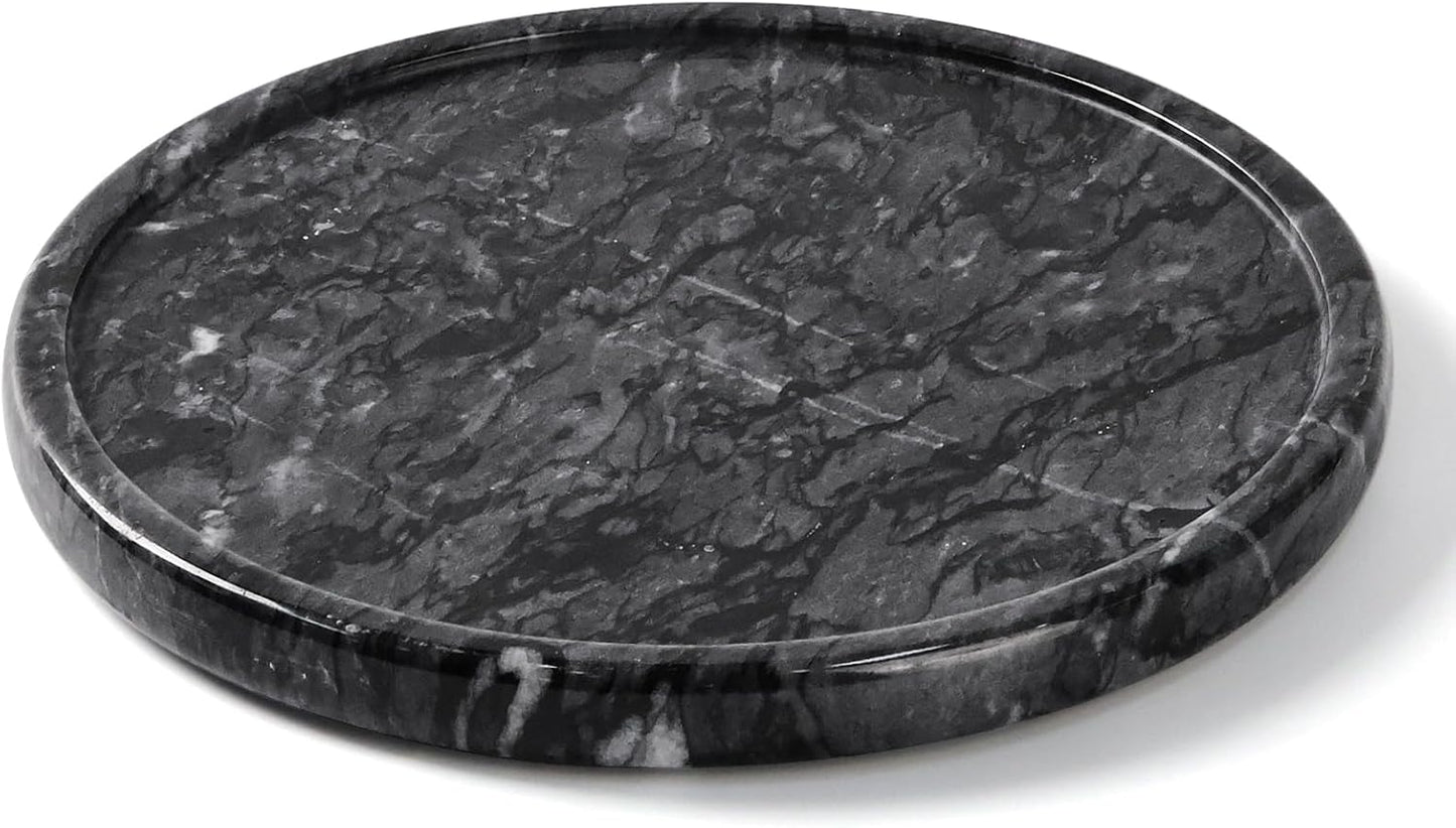Natural Round Marble Tray / Black