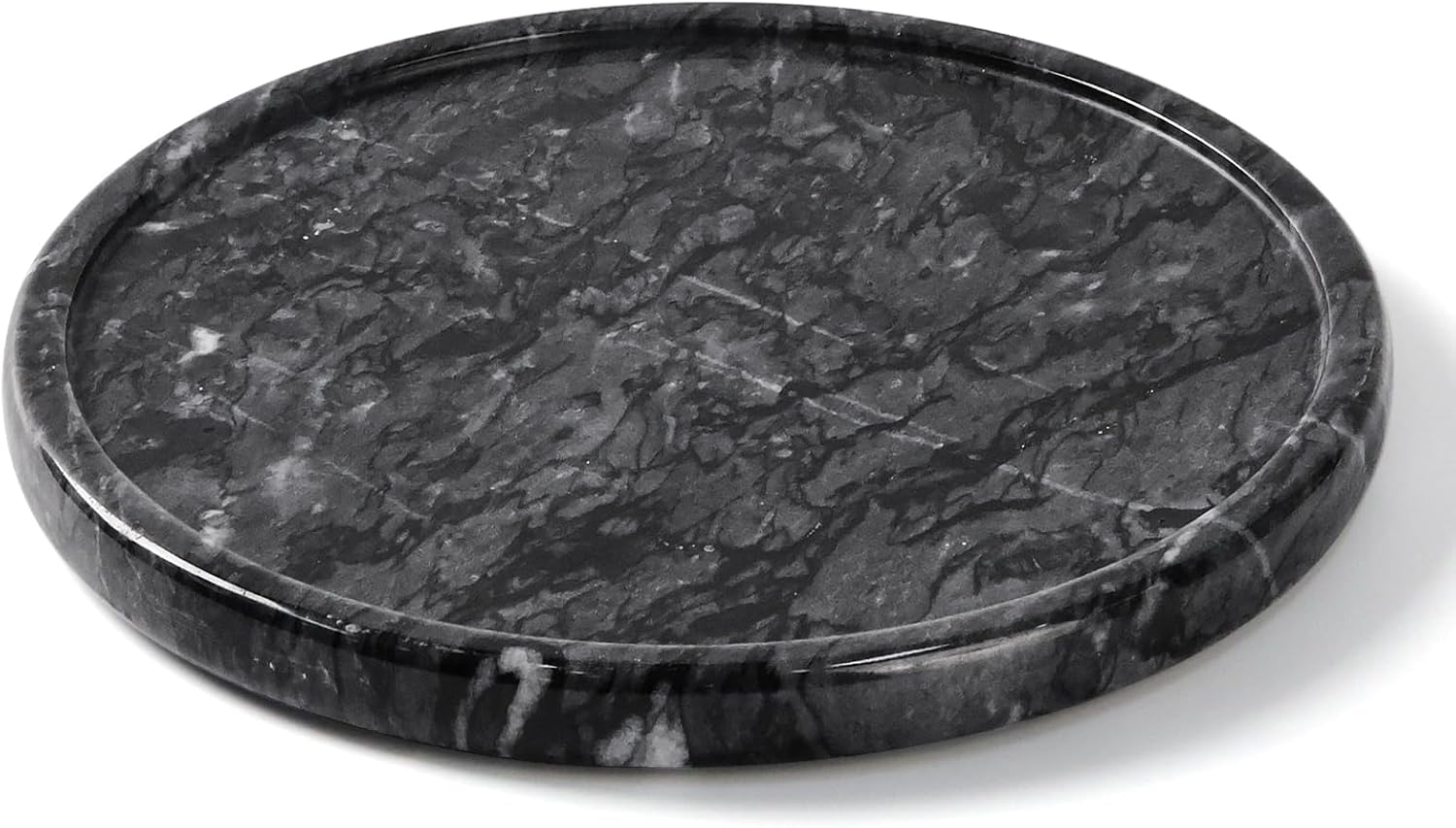 Natural Round Marble Tray / Black