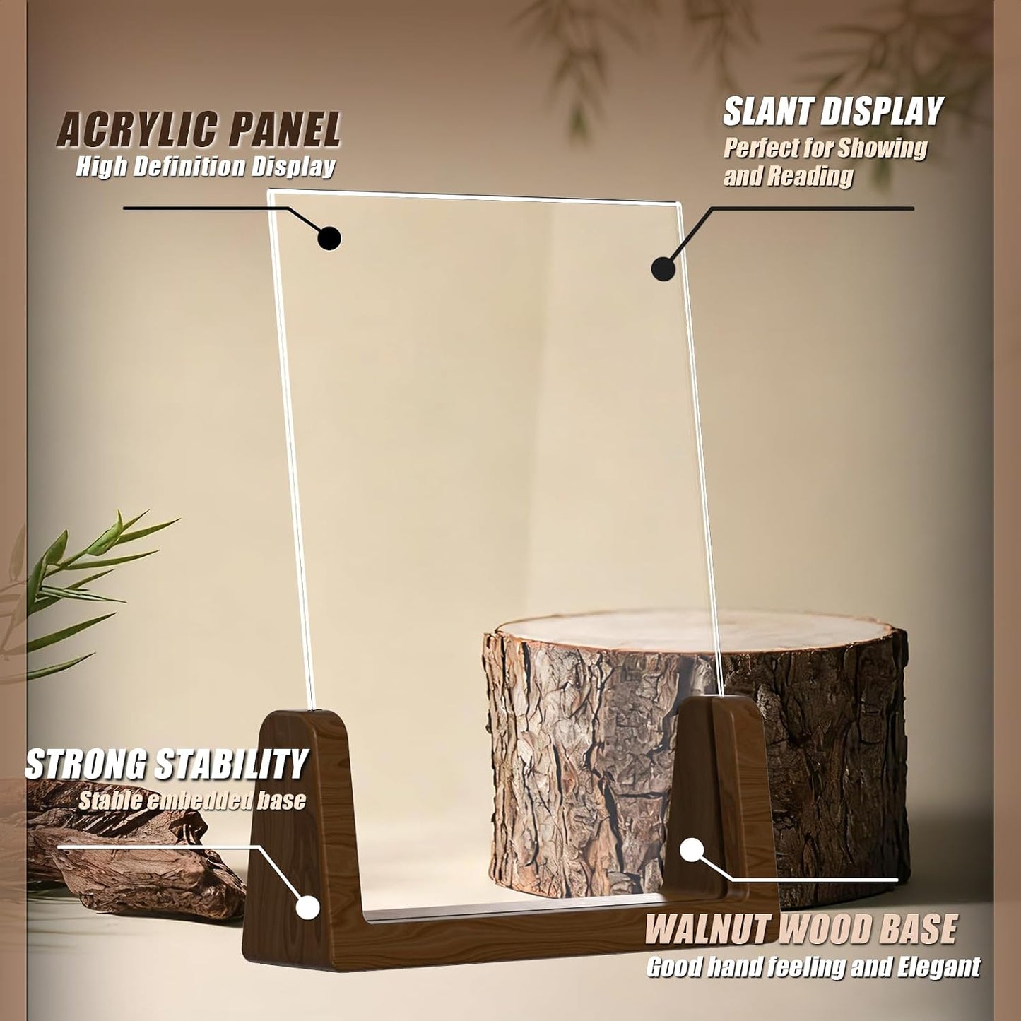 Walnut Wood U-Base "Sign Holder Set / 5*7 / Clear / 5 x 7 / Set of 4