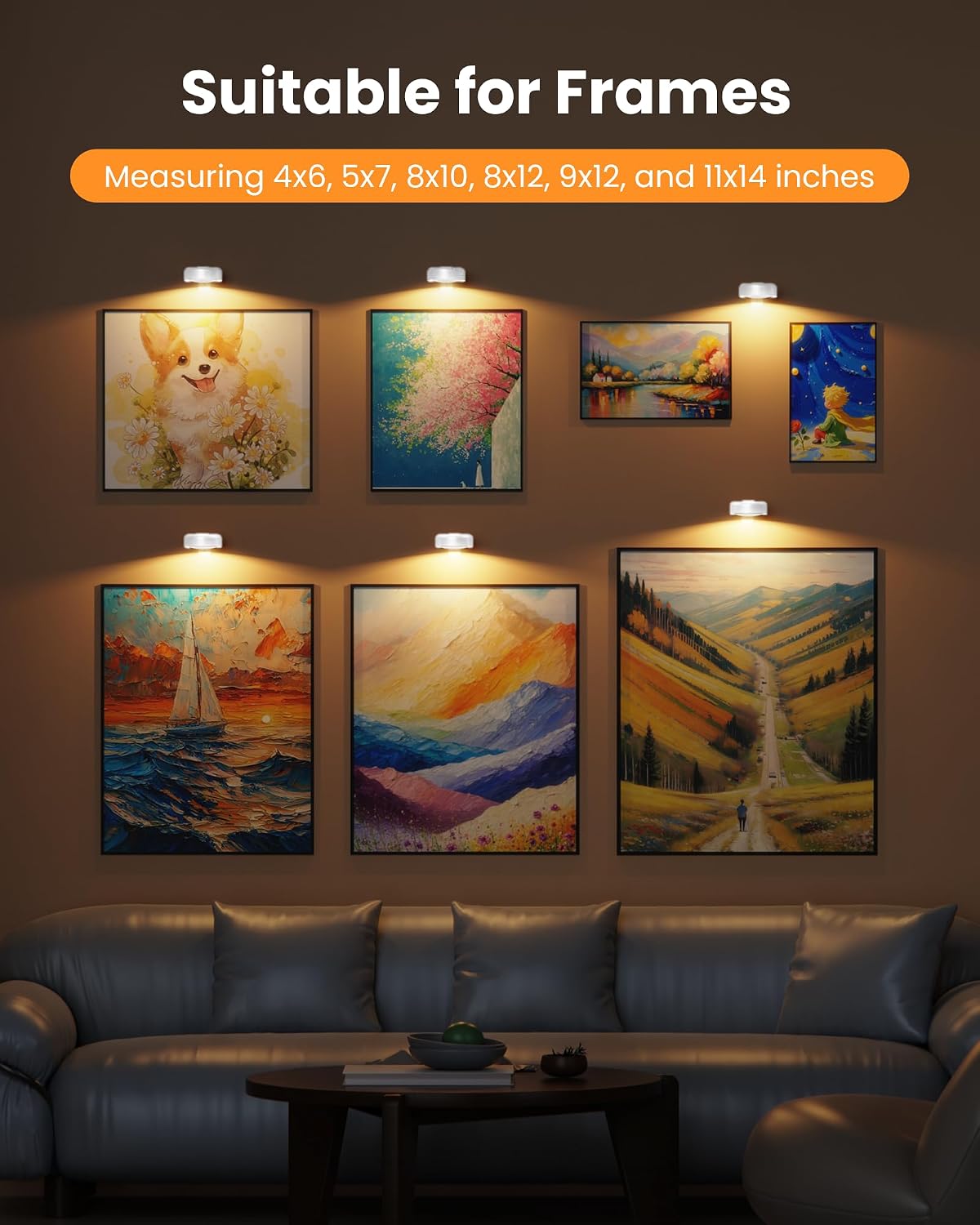 Picture Lights for Wall,Wireless 2000mAh Rechargeable Magnetic LED Puck Lights with Remote,3 Color Temps and 12