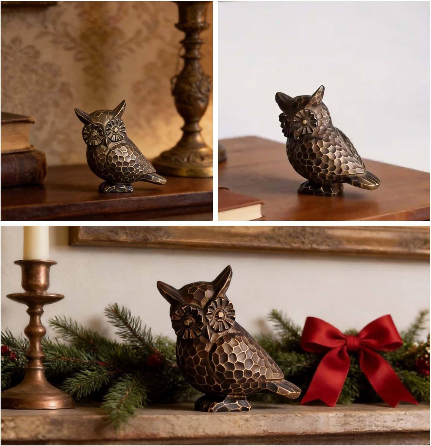 Small Brushed Vintage Owl Statue / Bronze