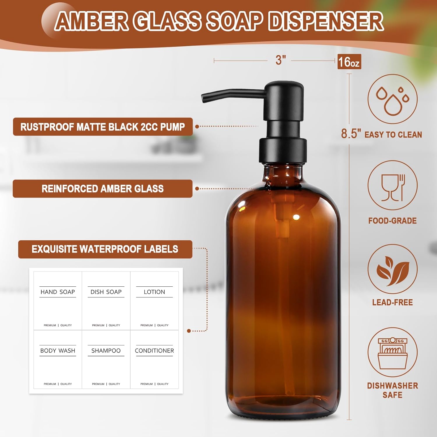 Wood Riser Tray / Amber Bottle + Black Pump