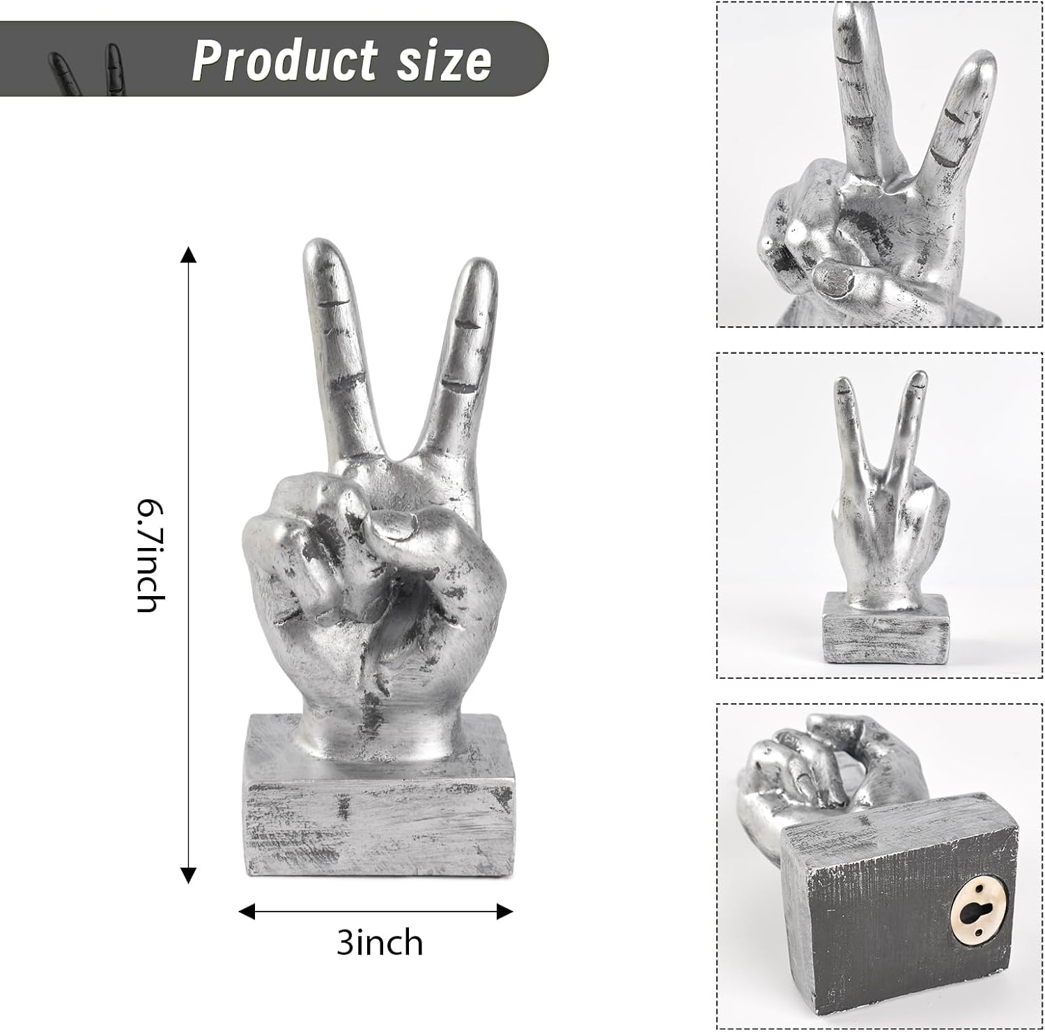 Hand Gesture Desk Statue 1 Pc Resin Finger Sculpture / Silver
