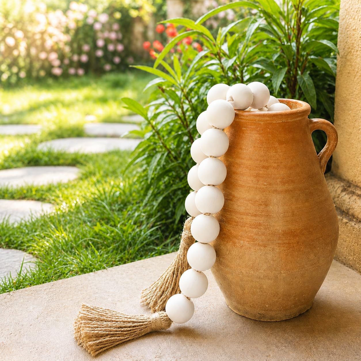 Extra Large Wood Bead Garland White / 4 White / 41 Inches
